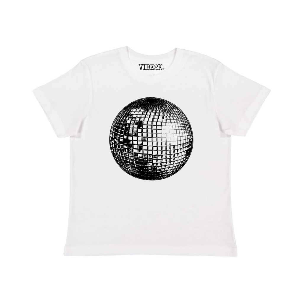 Disco Ball White Baby Tee – VIBE2K Disco Ball White Baby Tee – VIBE2K