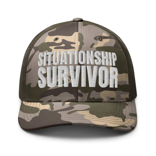 Situationship Survivor Embroidered Camo Trucker Hat
