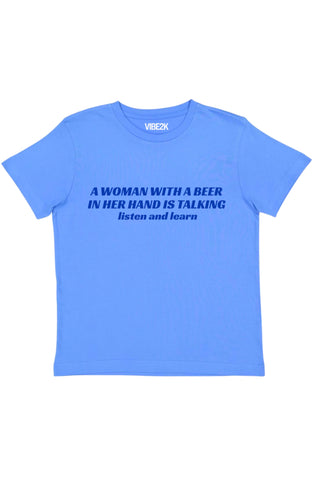 A Woman With A Beer In Her Hand Is Talking Baby Tee