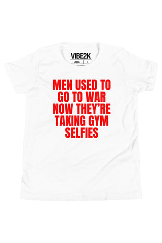 Men Used To Go To War Now They're Taking Gym Selfies White/Red Baby Tee