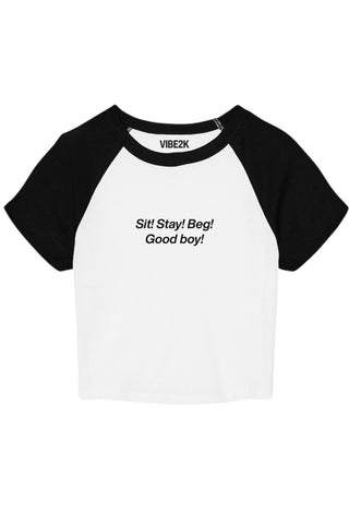 Sit! Stay! Beg! Good boy! Raglan Baby Tee